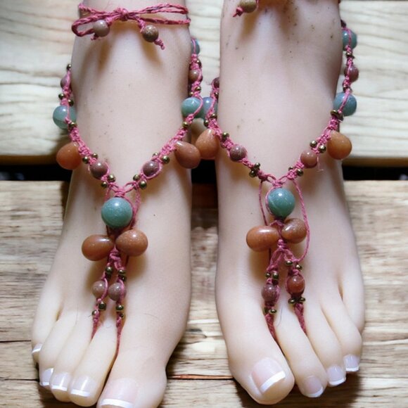NEW Red and Green Gemstone  Barefoot Sandals. - Picture 6 of 7